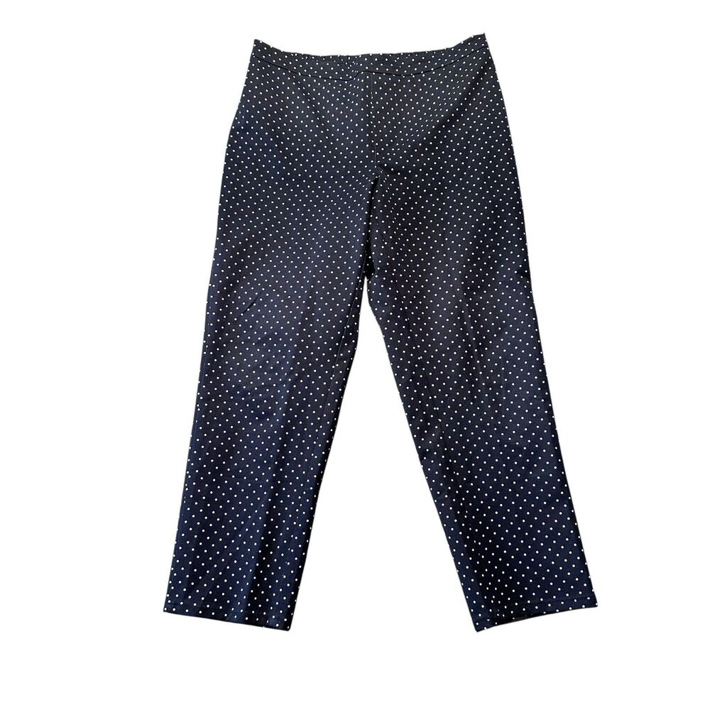 Isaac Mizrahi Live Pants Womens 10P Blue Polka Dot Stretch Straight Ankle EUC